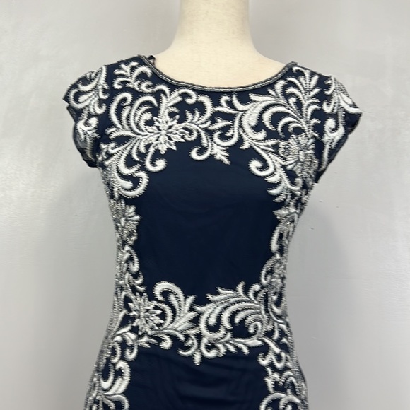 Aidan Mattox Beaded Patterned Blue and White Dress - Picture 2 of 9